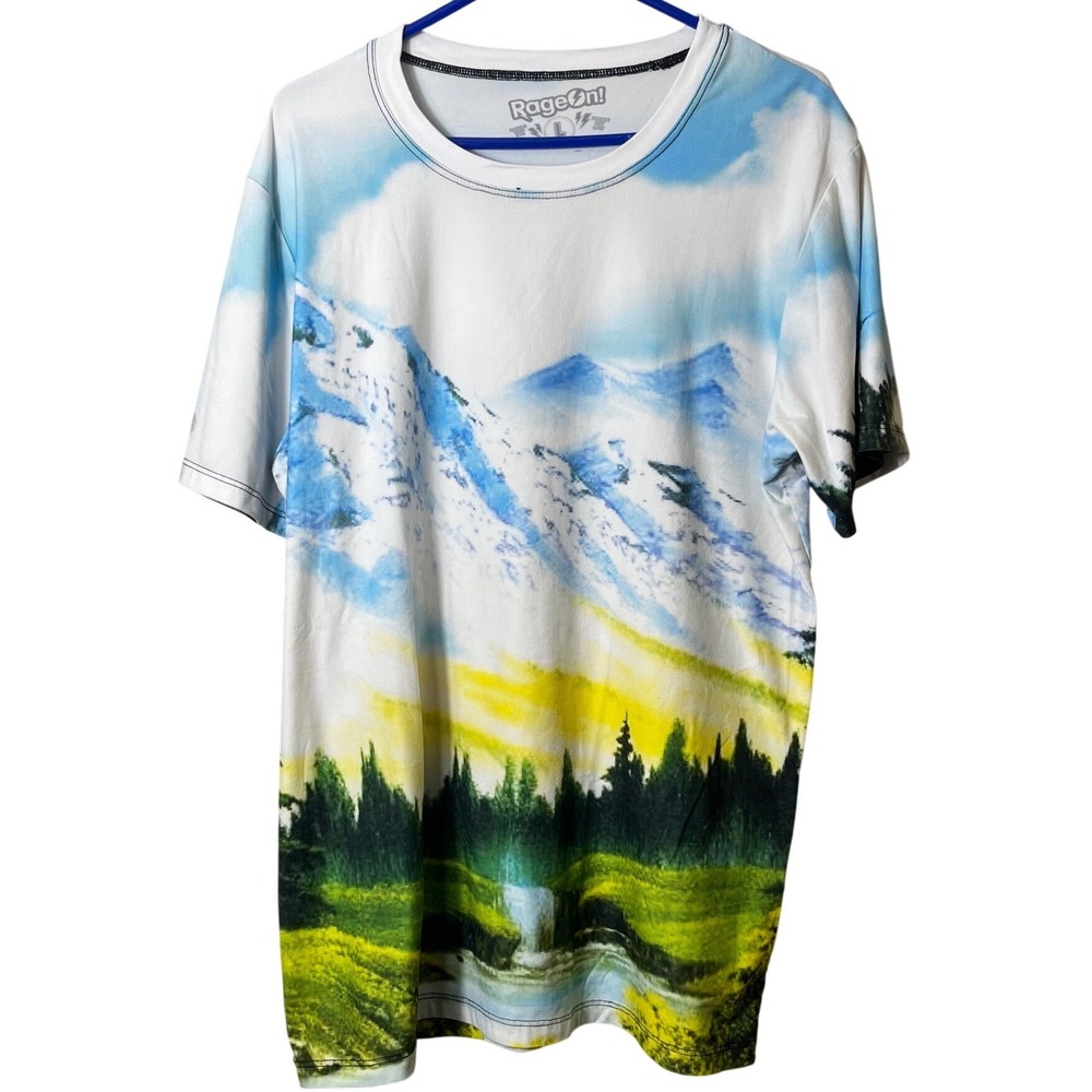RageOn! Mountain Landscape All Over Print T-Shirt Mens Large Nature Gorpcore Tee